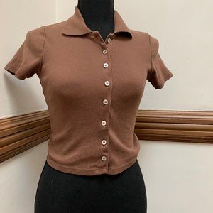Brandy Melville Short Sleeved Brown Buttoned Shirt